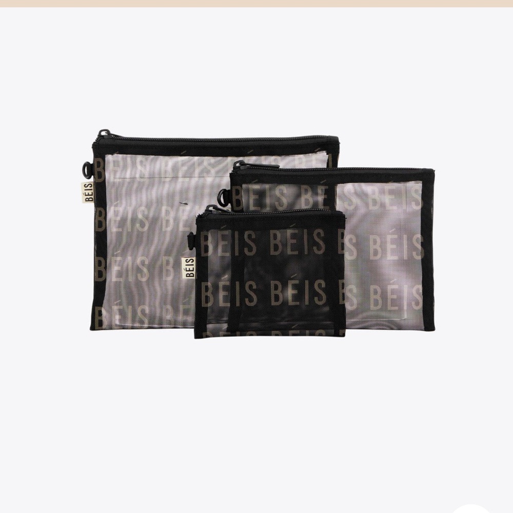 BEIS Black Mesh Pouch Trio